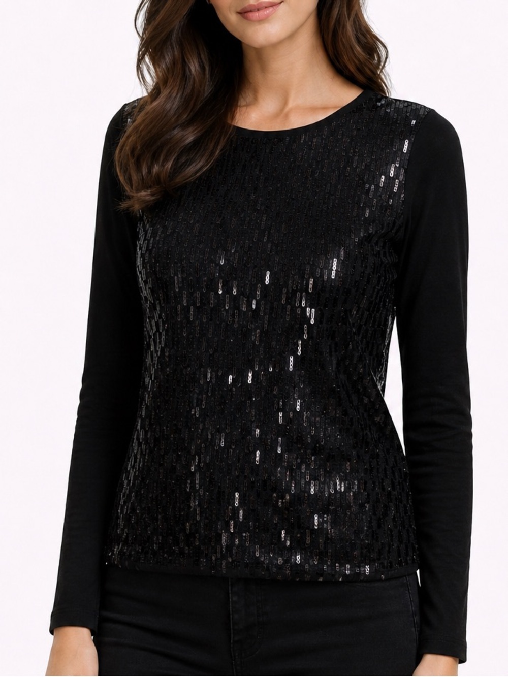 Black Sequin Long Sleeve Top